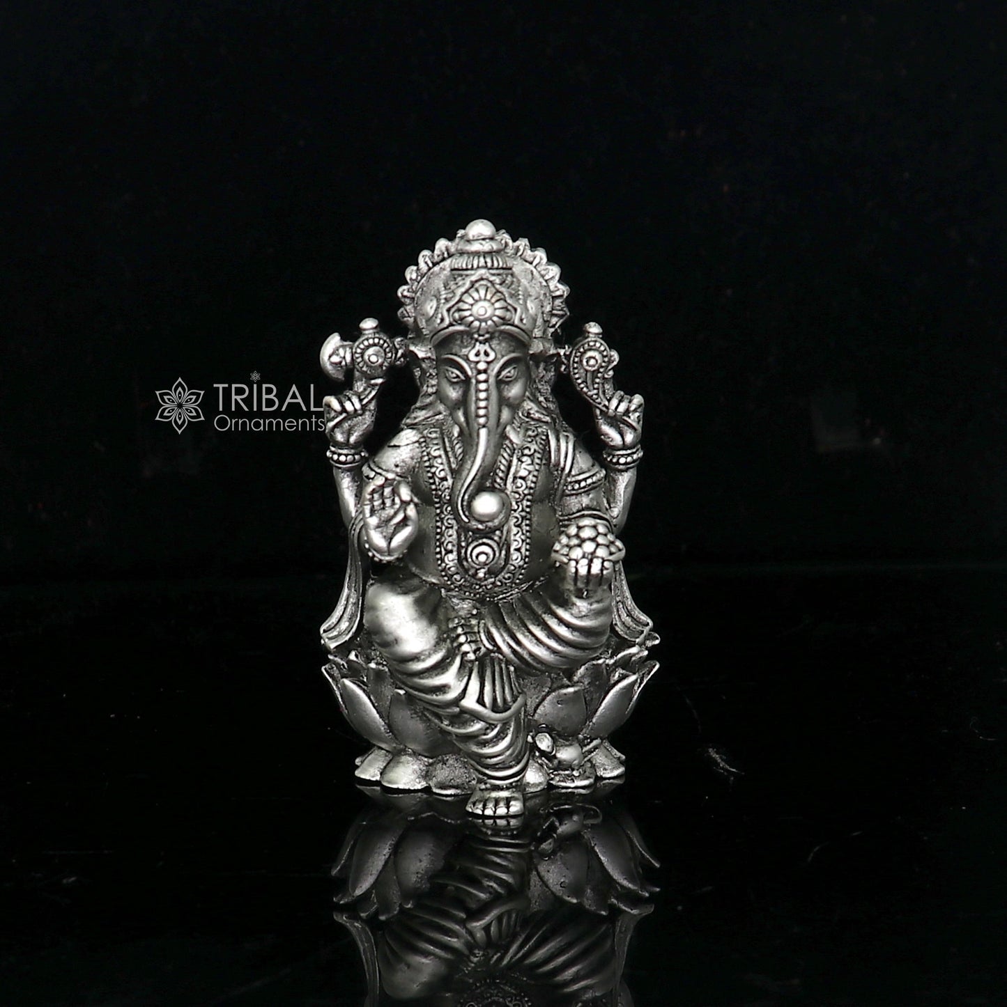 925 Sterling silver Lord Ganesh Idol, Pooja Articles, Silver Idols Figurine, handcrafted Ganesha statue sculpture Diwali puja gift art670 - TRIBAL ORNAMENTS