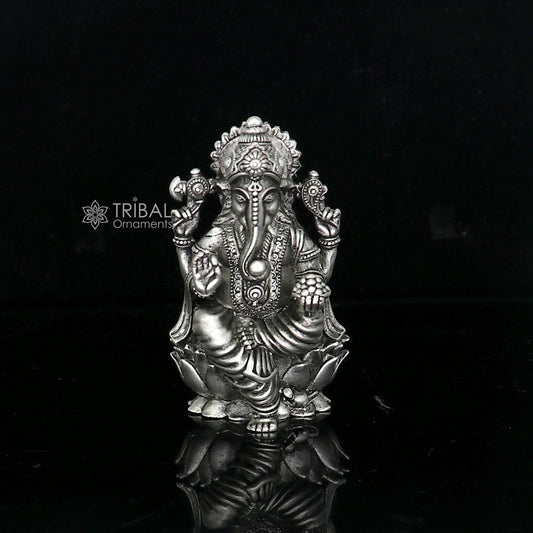 925 Sterling silver Lord Ganesh Idol, Pooja Articles, Silver Idols Figurine, handcrafted Ganesha statue sculpture Diwali puja gift art670 - TRIBAL ORNAMENTS