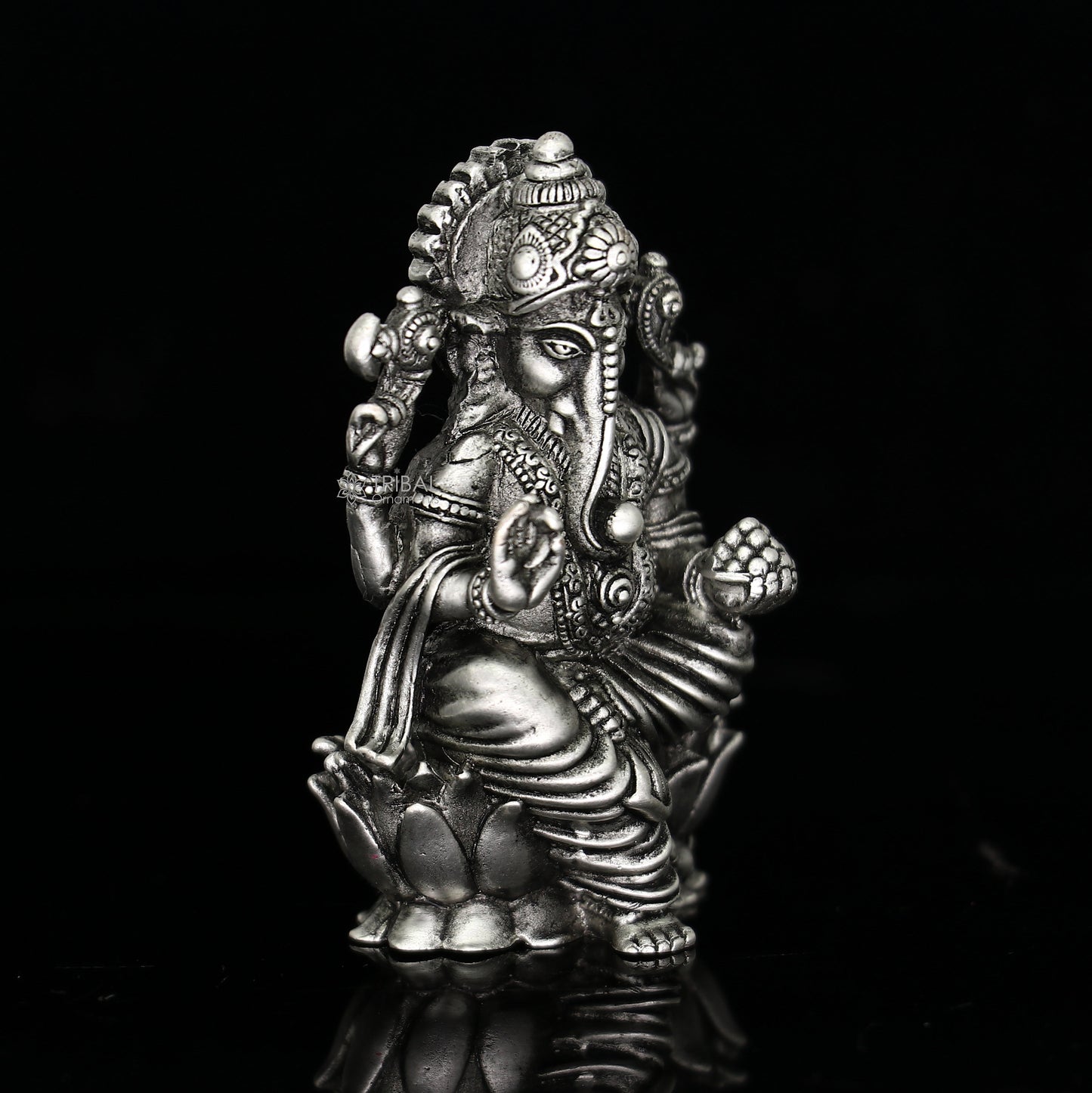 925 Sterling silver Lord Ganesh Idol, Pooja Articles, Silver Idols Figurine, handcrafted Ganesha statue sculpture Diwali puja gift art670 - TRIBAL ORNAMENTS