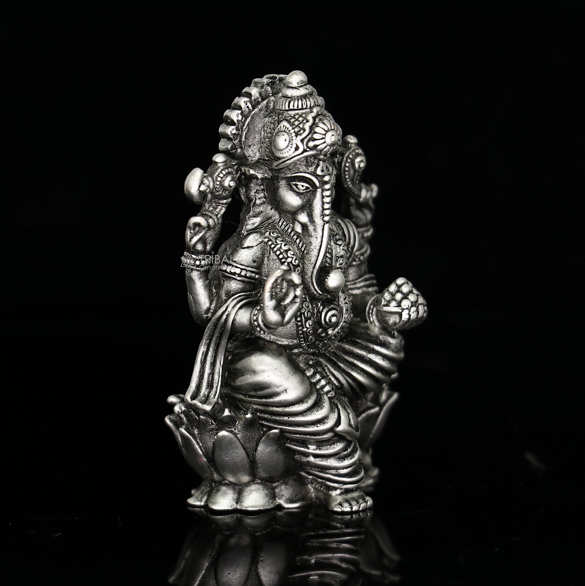 925 Sterling silver Lord Ganesh Idol, Pooja Articles, Silver Idols Figurine, handcrafted Ganesha statue sculpture Diwali puja gift art670 - TRIBAL ORNAMENTS