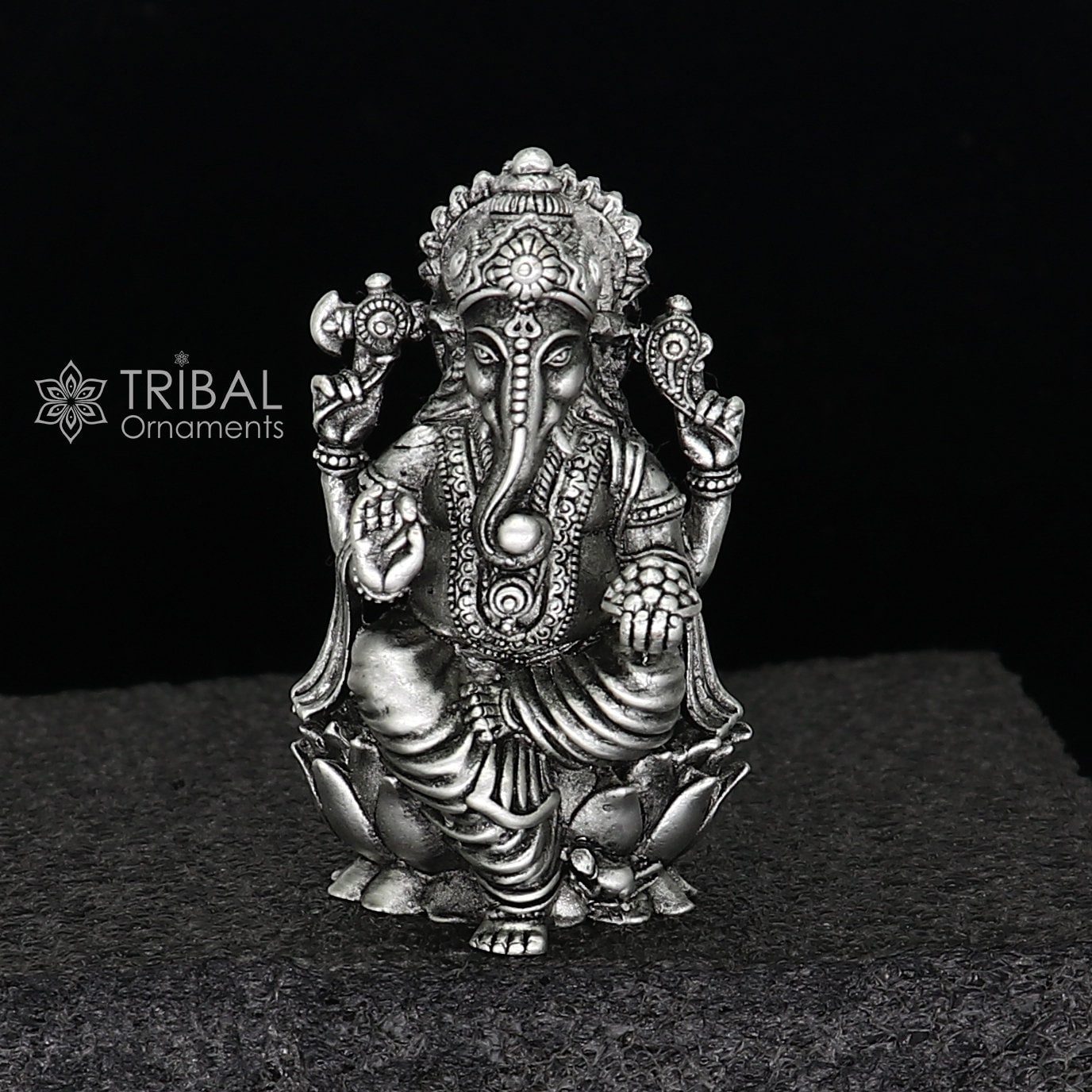 925 Sterling silver Lord Ganesh Idol, Pooja Articles, Silver Idols Figurine, handcrafted Ganesha statue sculpture Diwali puja gift art670 - TRIBAL ORNAMENTS