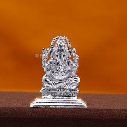 925 Sterling silver Lord Ganesh Idol, Pooja Articles, Silver Idols Figurine, handcrafted Lord Ganesh statue Diwali puja gift art665 - TRIBAL ORNAMENTS