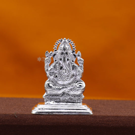 925 Sterling silver Lord Ganesh Idol, Pooja Articles, Silver Idols Figurine, handcrafted Lord Ganesh statue Diwali puja gift art665 - TRIBAL ORNAMENTS