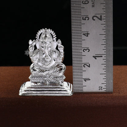 925 Sterling silver Lord Ganesh Idol, Pooja Articles, Silver Idols Figurine, handcrafted Lord Ganesh statue Diwali puja gift art665 - TRIBAL ORNAMENTS