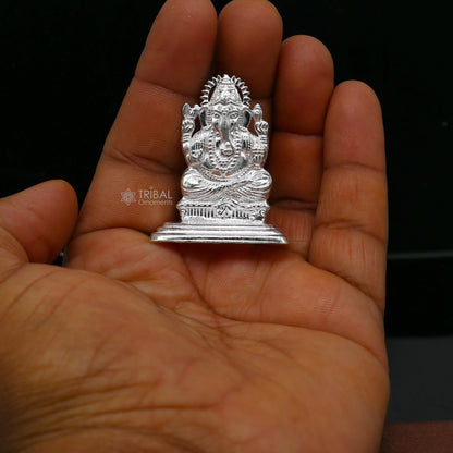 925 Sterling silver Lord Ganesh Idol, Pooja Articles, Silver Idols Figurine, handcrafted Lord Ganesh statue Diwali puja gift art665 - TRIBAL ORNAMENTS