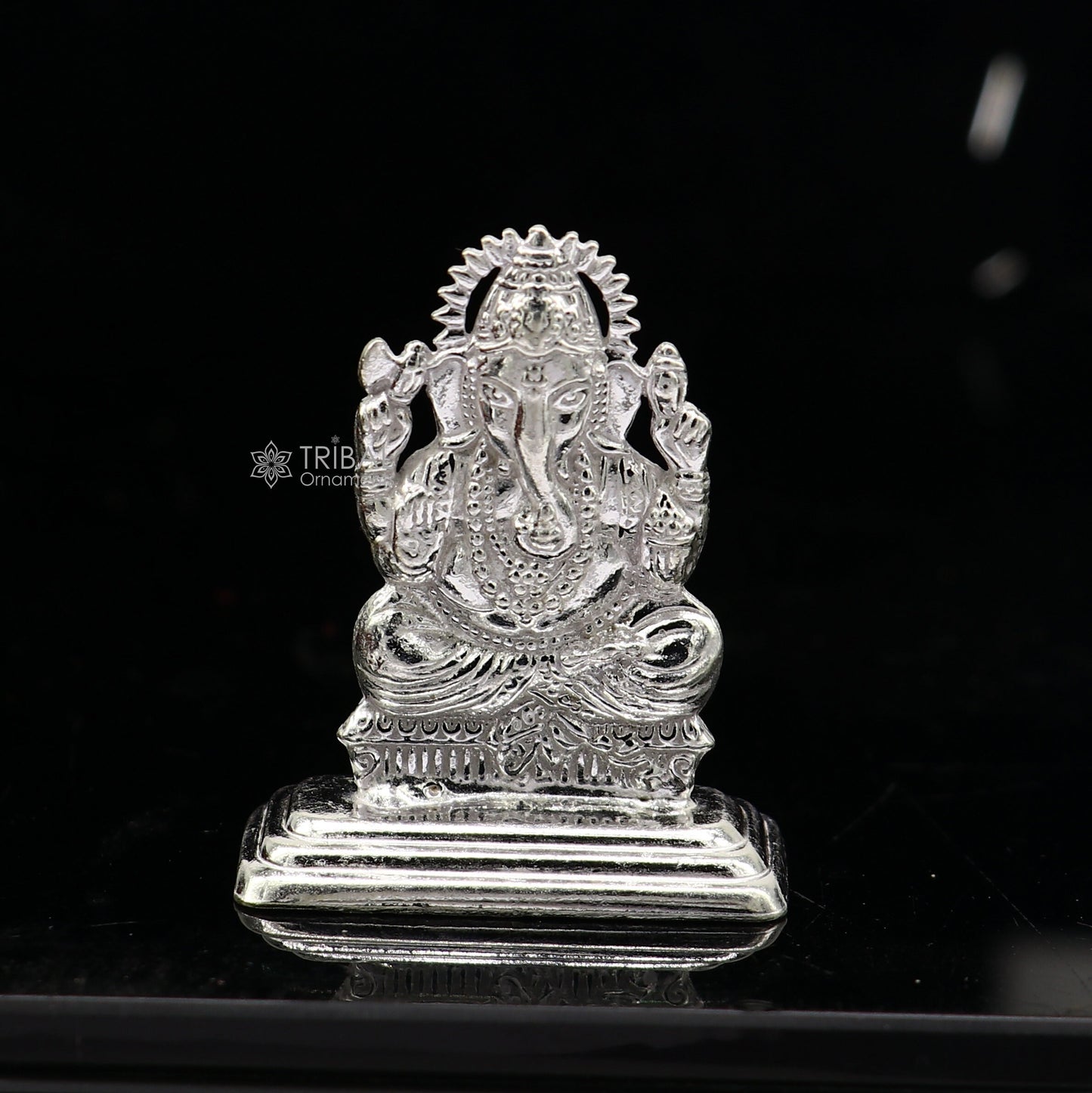 925 Sterling silver Lord Ganesh Idol, Pooja Articles, Silver Idols Figurine, handcrafted Lord Ganesh statue Diwali puja gift art665 - TRIBAL ORNAMENTS
