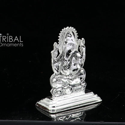 925 Sterling silver Lord Ganesh Idol, Pooja Articles, Silver Idols Figurine, handcrafted Lord Ganesh statue Diwali puja gift art665 - TRIBAL ORNAMENTS