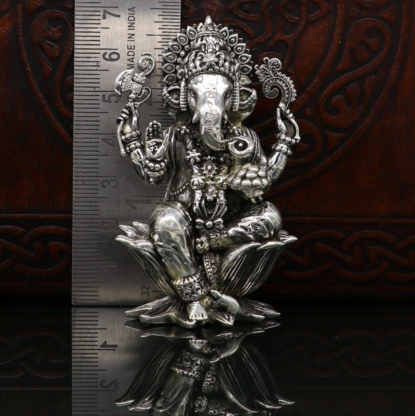 925 Sterling silver Lord Ganesh Idol, Pooja Articles, Silver Idols Figurine, handcrafted Lord Ganesh statue sculpture Diwali puja gift su212 - TRIBAL ORNAMENTS