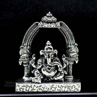 925 Sterling silver Lord Ganesh Idol, Pooja Articles, Silver Idols Figurine, handcrafted Lord Ganesh statue sculpture Diwali puja gift su229 - TRIBAL ORNAMENTS