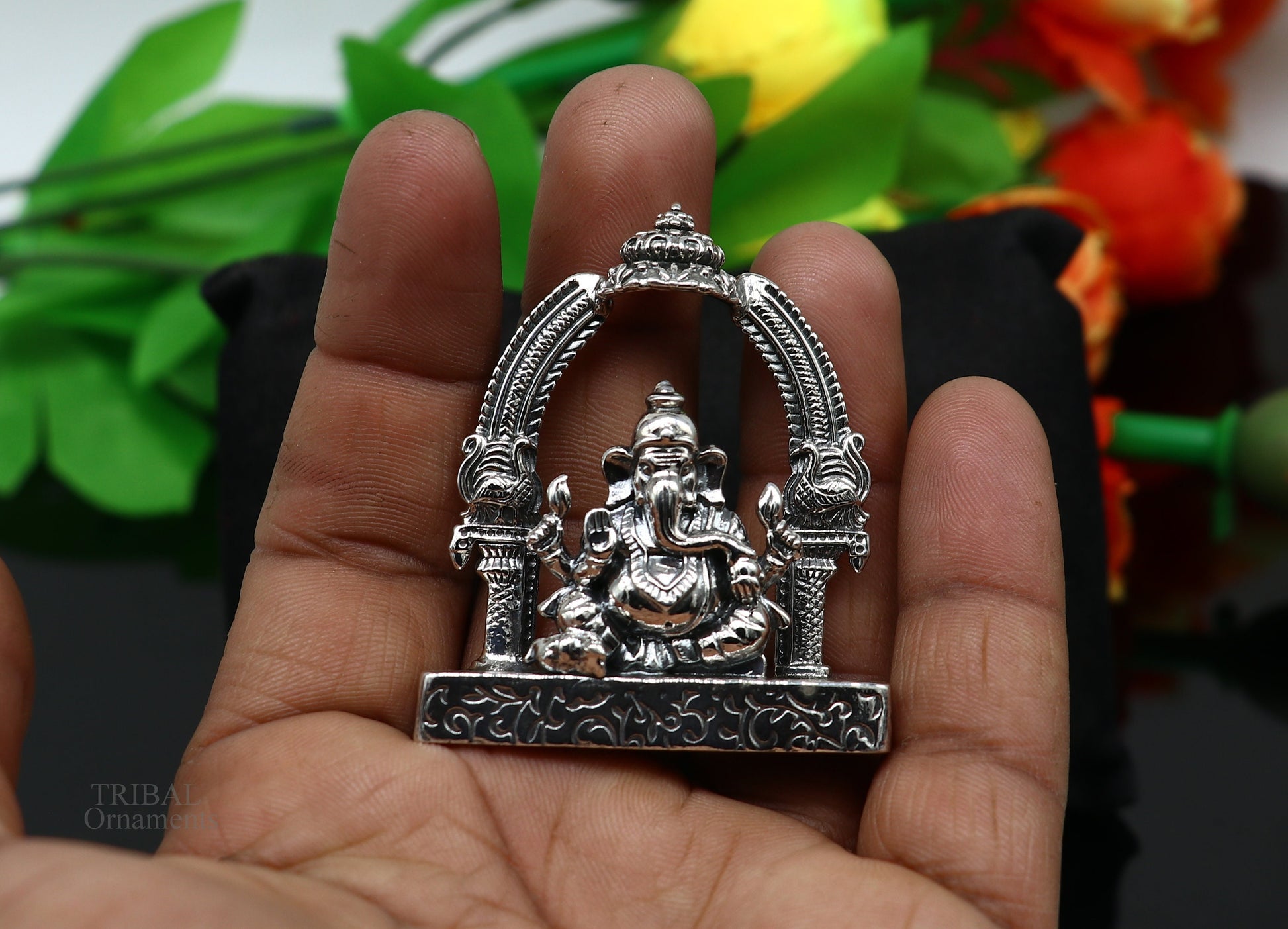 925 Sterling silver Lord Ganesh Idol, Pooja Articles, Silver Idols Figurine, handcrafted Lord Ganesh statue sculpture Diwali puja gift su229 - TRIBAL ORNAMENTS