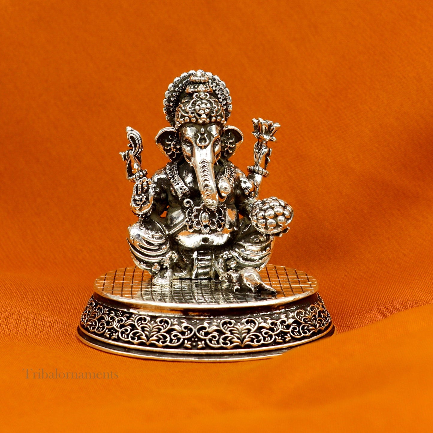 925 Sterling silver Lord Ganesh Idol, Pooja Articles, Silver Idols Figurine, handcrafted Lord Ganesh statue sculpture gifting art art218 - TRIBAL ORNAMENTS