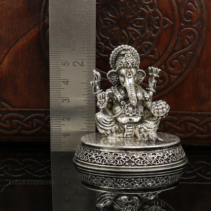 925 Sterling silver Lord Ganesh Idol, Pooja Articles, Silver Idols Figurine, handcrafted Lord Ganesh statue sculpture gifting art art218 - TRIBAL ORNAMENTS