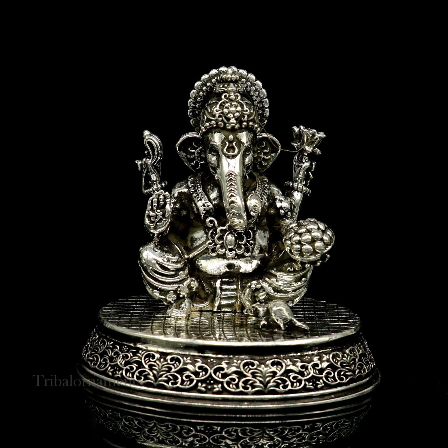 925 Sterling silver Lord Ganesh Idol, Pooja Articles, Silver Idols Figurine, handcrafted Lord Ganesh statue sculpture gifting art art218 - TRIBAL ORNAMENTS