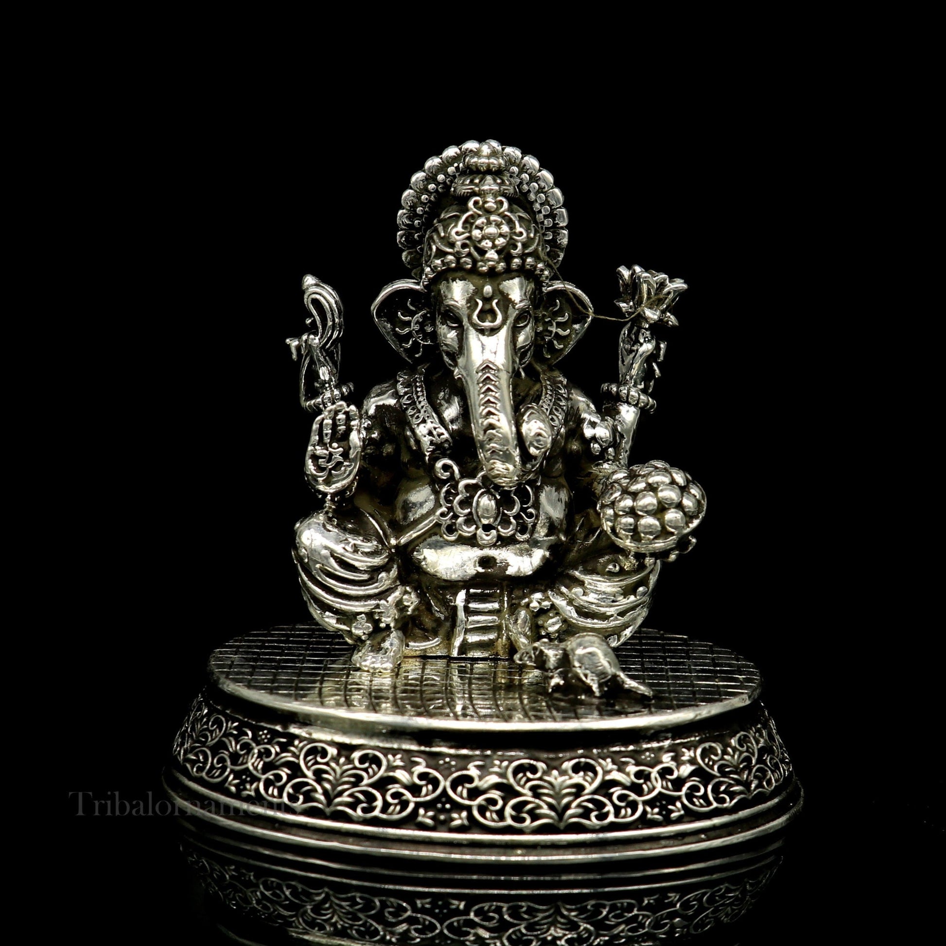 925 Sterling silver Lord Ganesh Idol, Pooja Articles, Silver Idols Figurine, handcrafted Lord Ganesh statue sculpture gifting art art218 - TRIBAL ORNAMENTS