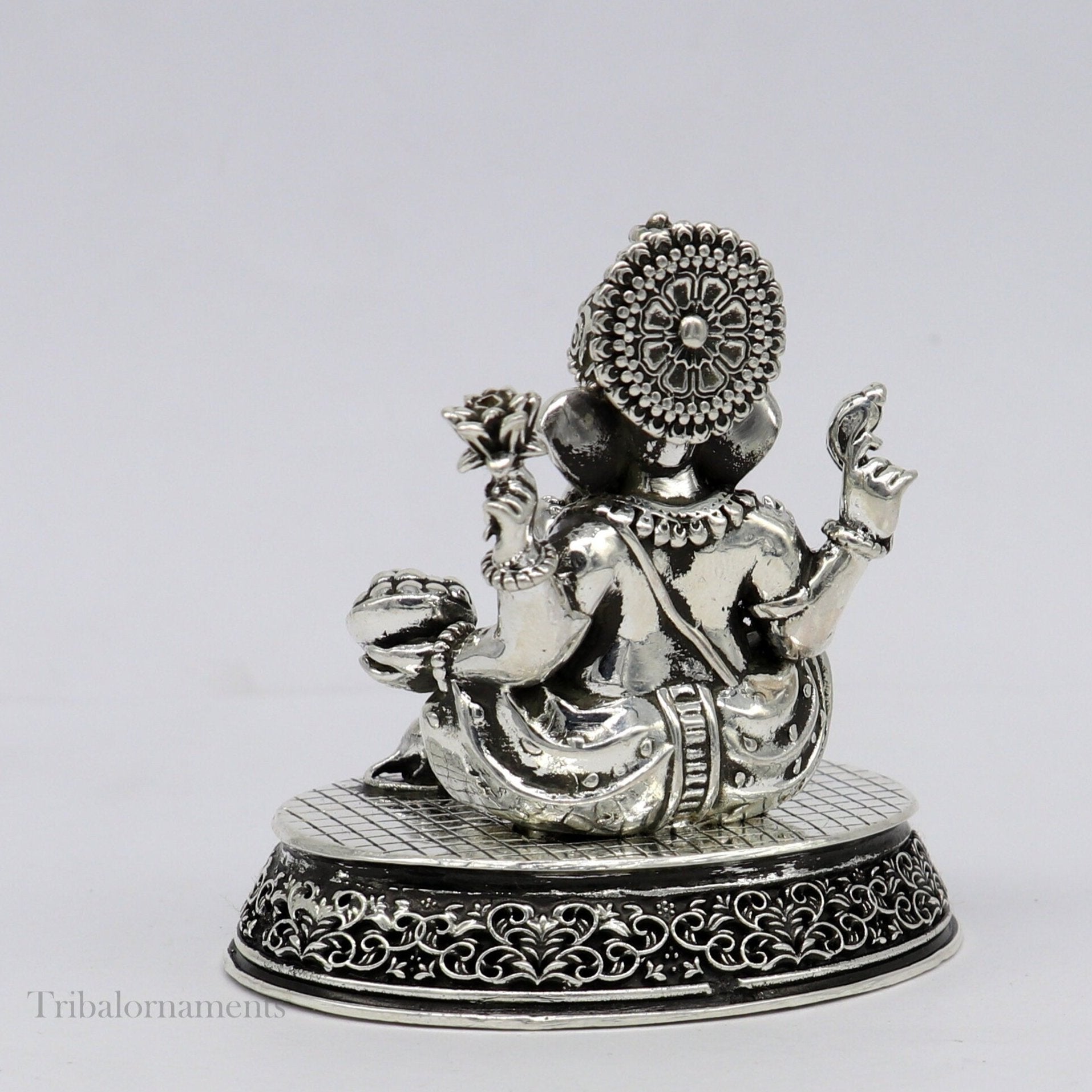 925 Sterling silver Lord Ganesh Idol, Pooja Articles, Silver Idols Figurine, handcrafted Lord Ganesh statue sculpture gifting art art218 - TRIBAL ORNAMENTS