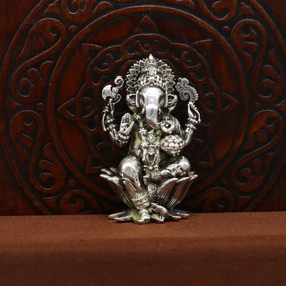 925 Sterling silver Lord Ganesh Idol, Pooja Articles, Silver Idols Figurine, handcrafted Lord Ganesh statue sculpture gifting art su213 - TRIBAL ORNAMENTS