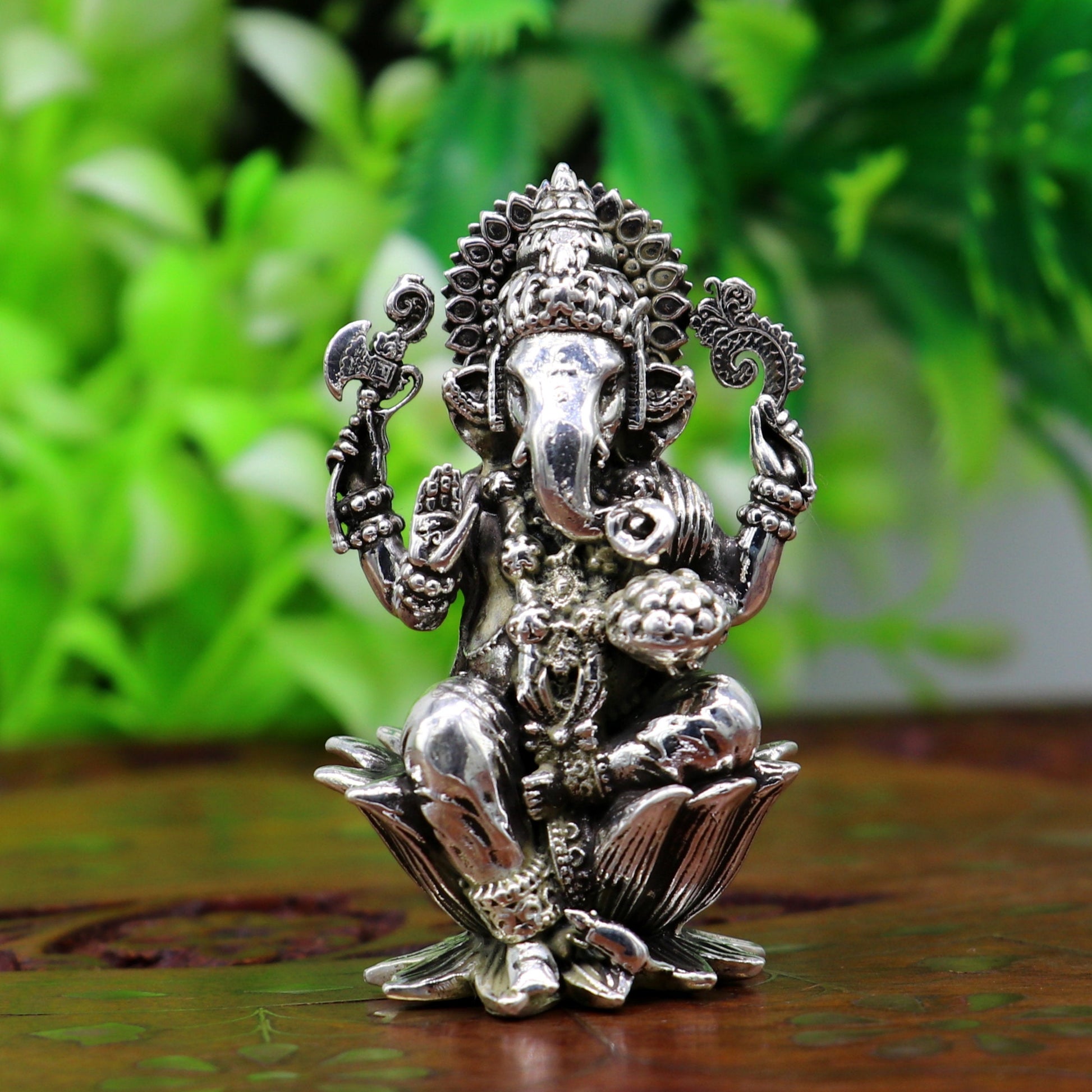 925 Sterling silver Lord Ganesh Idol, Pooja Articles, Silver Idols Figurine, handcrafted Lord Ganesh statue sculpture gifting art su213 - TRIBAL ORNAMENTS