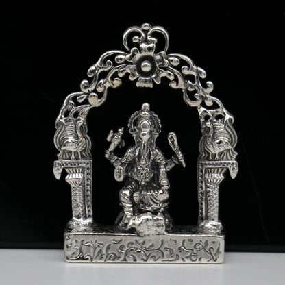 925 Sterling silver Lord Ganesh Idol, Pooja Articles, Silver Idols Figurine, handcrafted Lord Ganesh statue sculpture gifting art01 - TRIBAL ORNAMENTS