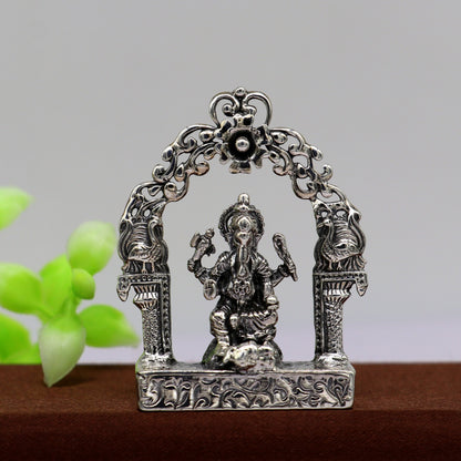 925 Sterling silver Lord Ganesh Idol, Pooja Articles, Silver Idols Figurine, handcrafted Lord Ganesh statue sculpture gifting art01 - TRIBAL ORNAMENTS