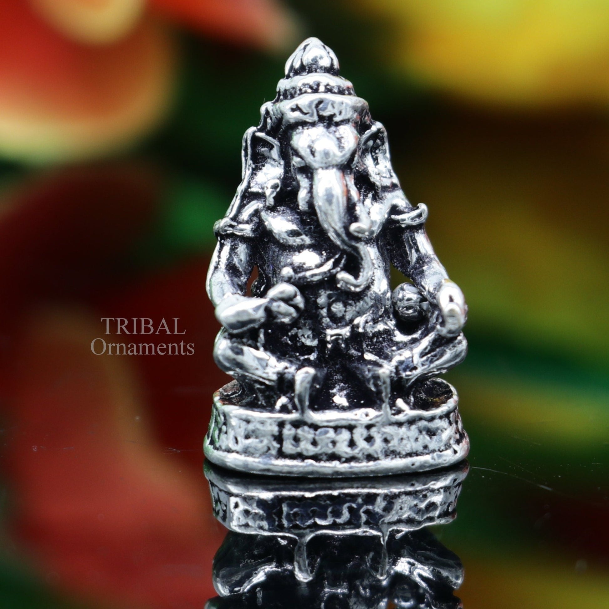 925 Sterling silver Lord Ganesh Idol small Aasan mudra style statue Figurine, handcrafted Lord Ganesh statue sculpture puja article art506 - TRIBAL ORNAMENTS