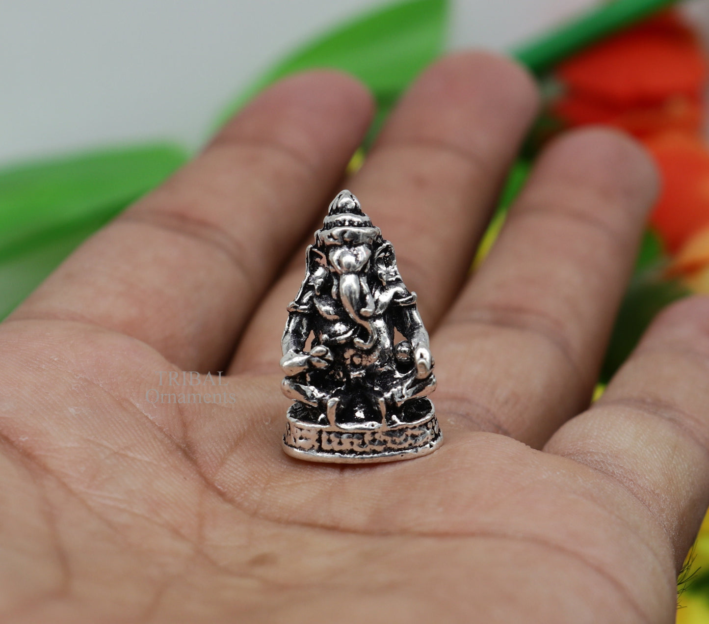 925 Sterling silver Lord Ganesh Idol small Aasan mudra style statue Figurine, handcrafted Lord Ganesh statue sculpture puja article art506 - TRIBAL ORNAMENTS