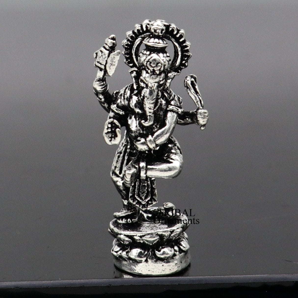 925 Sterling silver Lord Ganesh Idol small dancing style statue Figurine, handcrafted Lord Ganesh statue sculpture Diwali puja gift art505 - TRIBAL ORNAMENTS