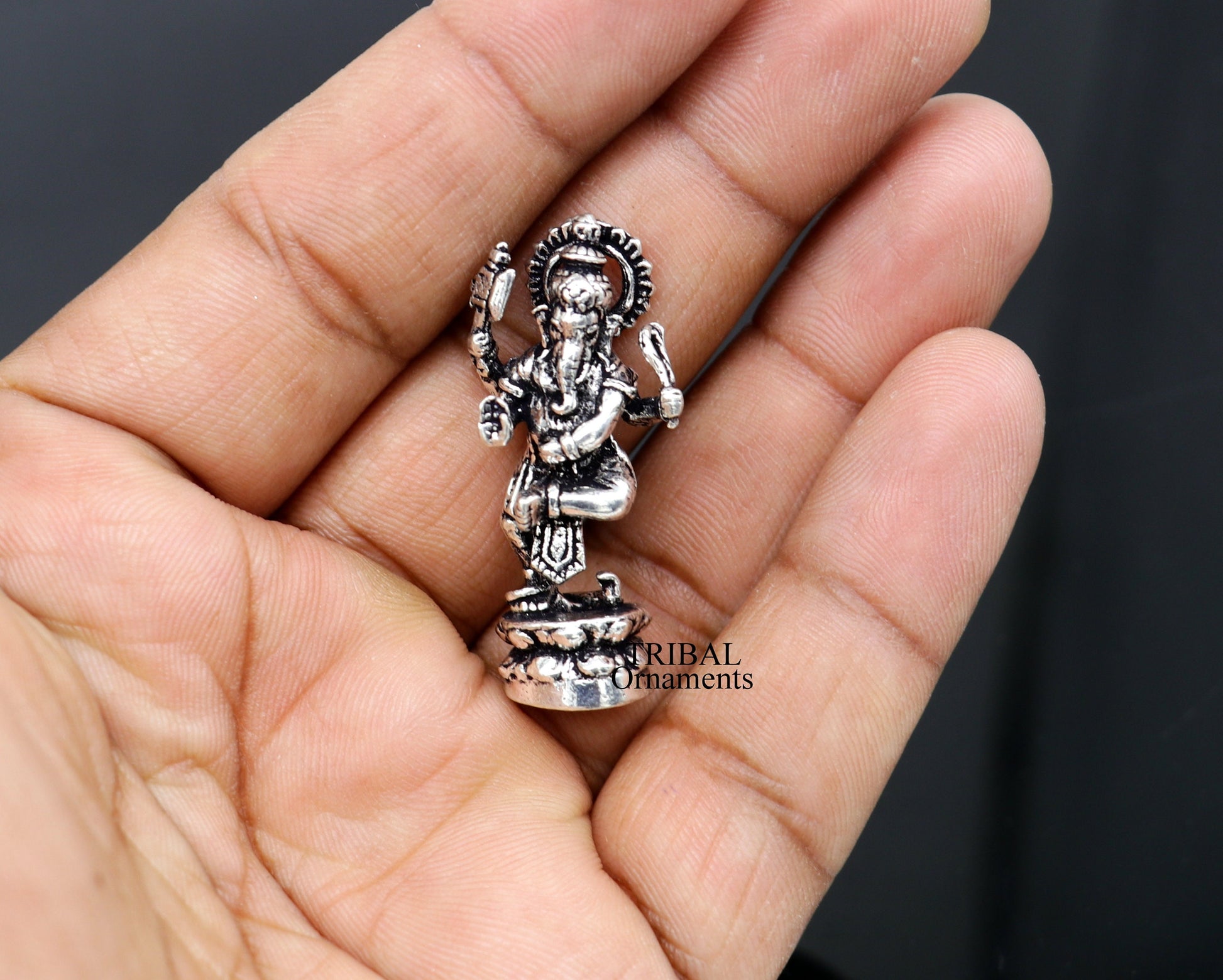 925 Sterling silver Lord Ganesh Idol small dancing style statue Figurine, handcrafted Lord Ganesh statue sculpture Diwali puja gift art505 - TRIBAL ORNAMENTS
