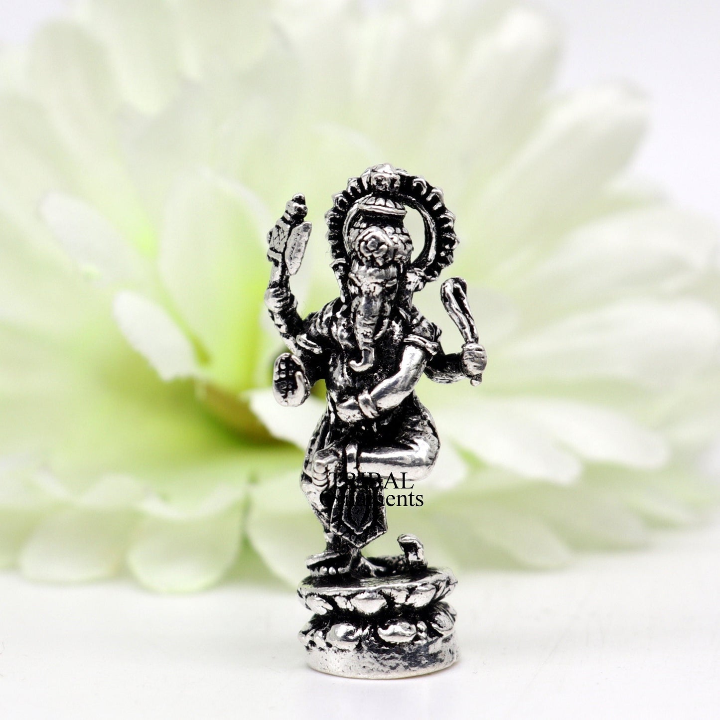 925 Sterling silver Lord Ganesh Idol small dancing style statue Figurine, handcrafted Lord Ganesh statue sculpture Diwali puja gift art505 - TRIBAL ORNAMENTS