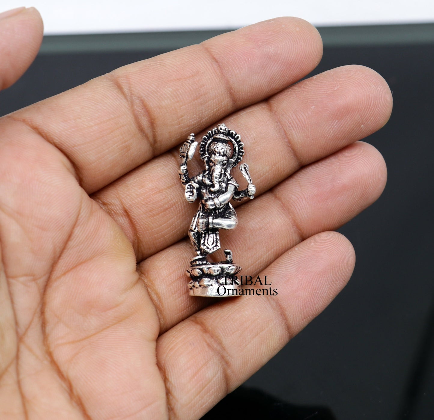 925 Sterling silver Lord Ganesh Idol small dancing style statue Figurine, handcrafted Lord Ganesh statue sculpture Diwali puja gift art505 - TRIBAL ORNAMENTS