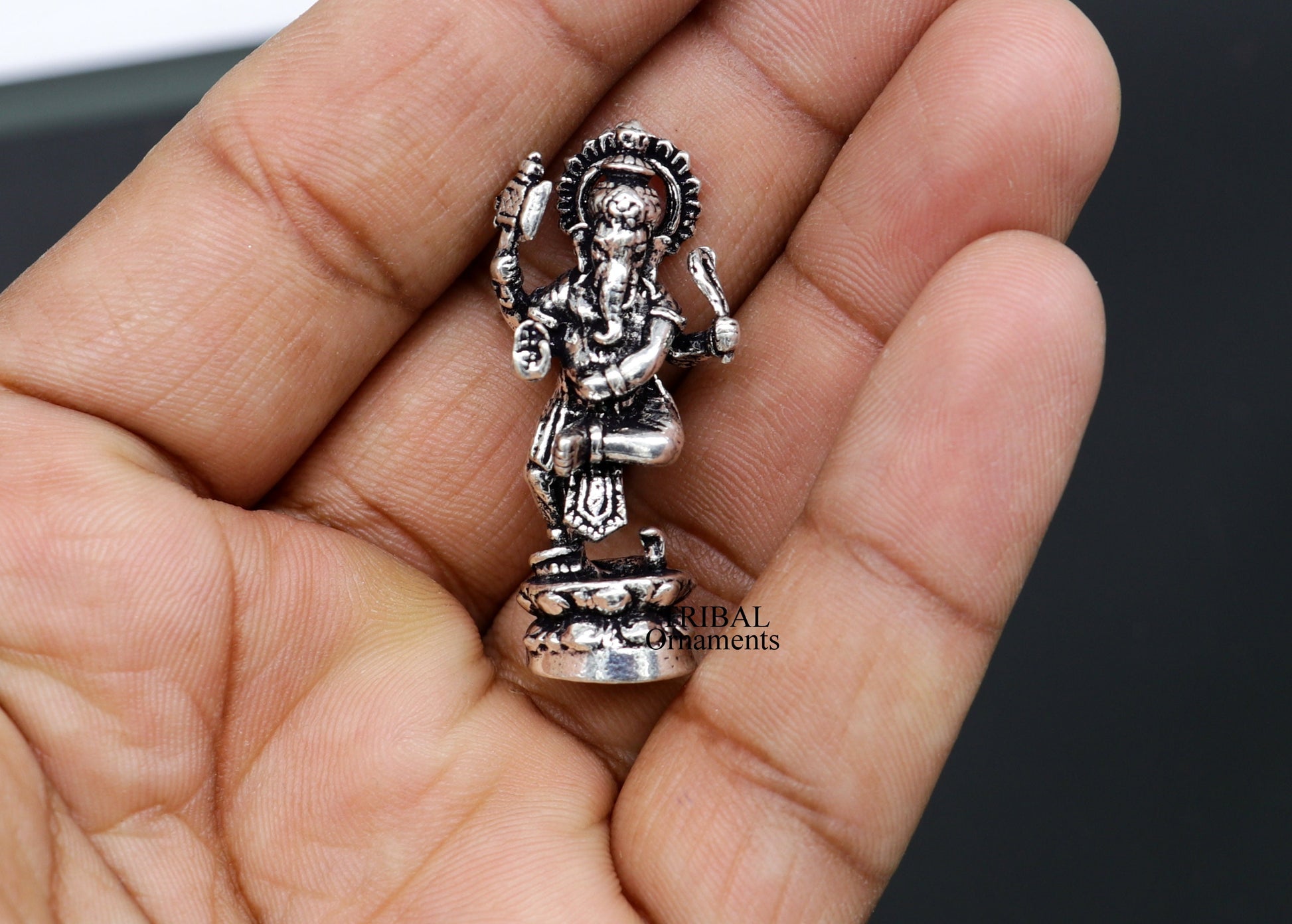 925 Sterling silver Lord Ganesh Idol small dancing style statue Figurine, handcrafted Lord Ganesh statue sculpture Diwali puja gift art505 - TRIBAL ORNAMENTS
