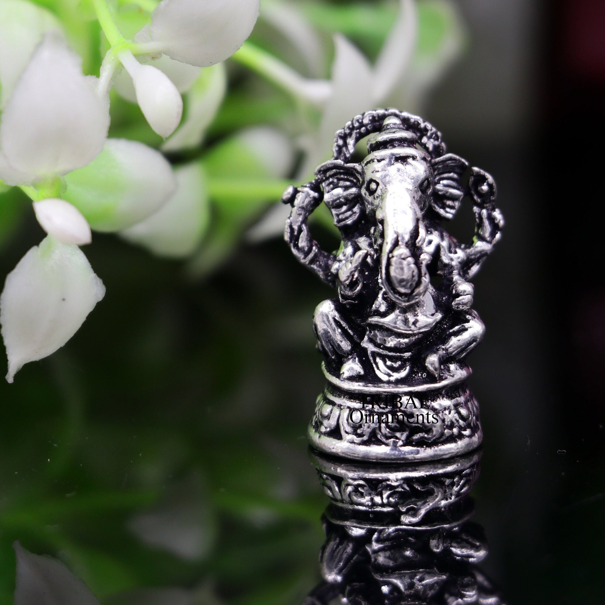 925 Sterling silver Lord Ganesh Idol small statue Figurine, handcrafted Lord Ganesh statue sculpture Diwali puja gift art503 - TRIBAL ORNAMENTS