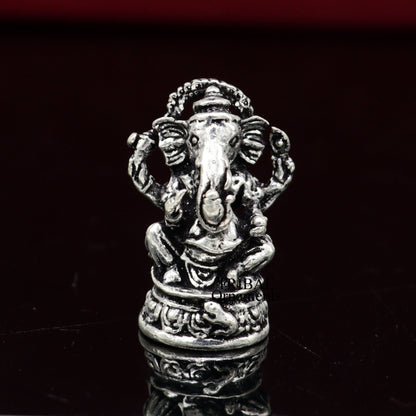 925 Sterling silver Lord Ganesh Idol small statue Figurine, handcrafted Lord Ganesh statue sculpture Diwali puja gift art503 - TRIBAL ORNAMENTS