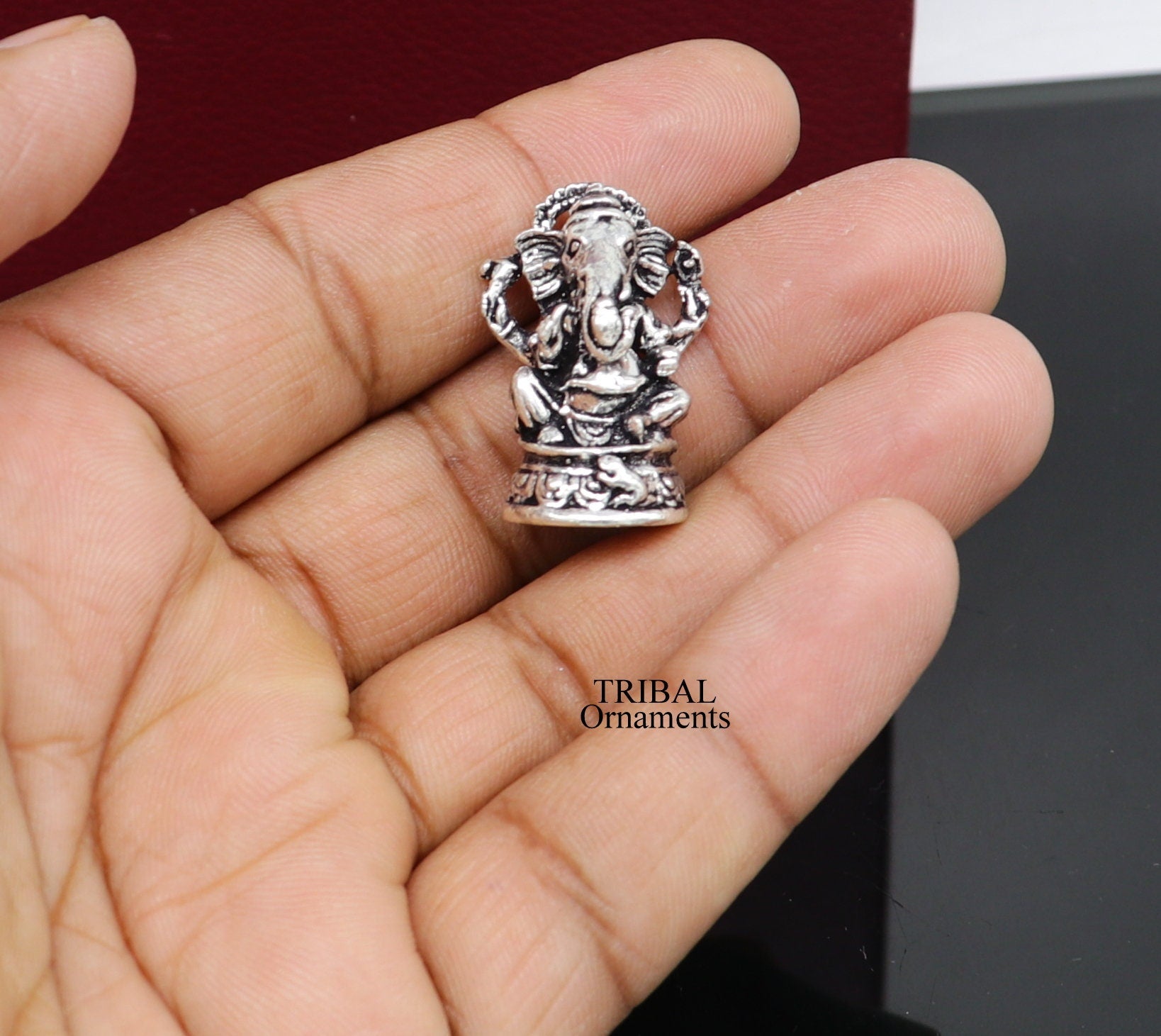 925 Sterling silver Lord Ganesh Idol small statue Figurine, handcrafted Lord Ganesh statue sculpture Diwali puja gift art503 - TRIBAL ORNAMENTS