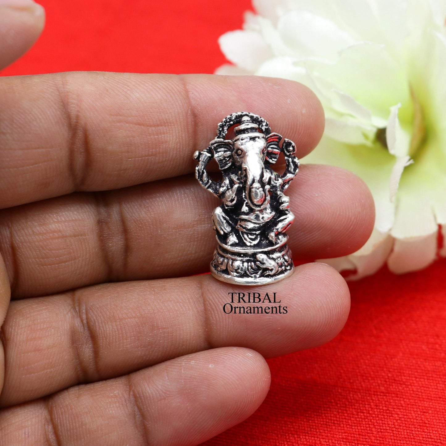 925 Sterling silver Lord Ganesh Idol small statue Figurine, handcrafted Lord Ganesh statue sculpture Diwali puja gift art503 - TRIBAL ORNAMENTS