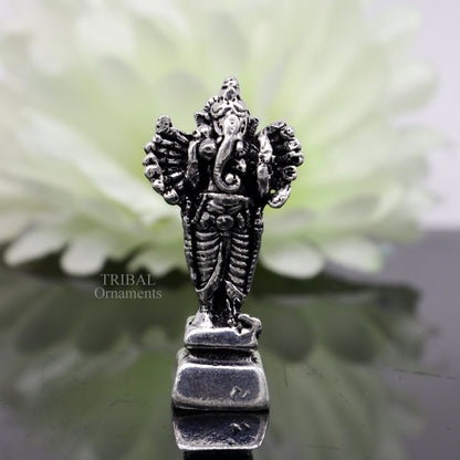 925 Sterling silver Lord Ganesh Idol small style statue Figurine, handcrafted Lord Ganesh statue sculpture Diwali puja gift art507 - TRIBAL ORNAMENTS