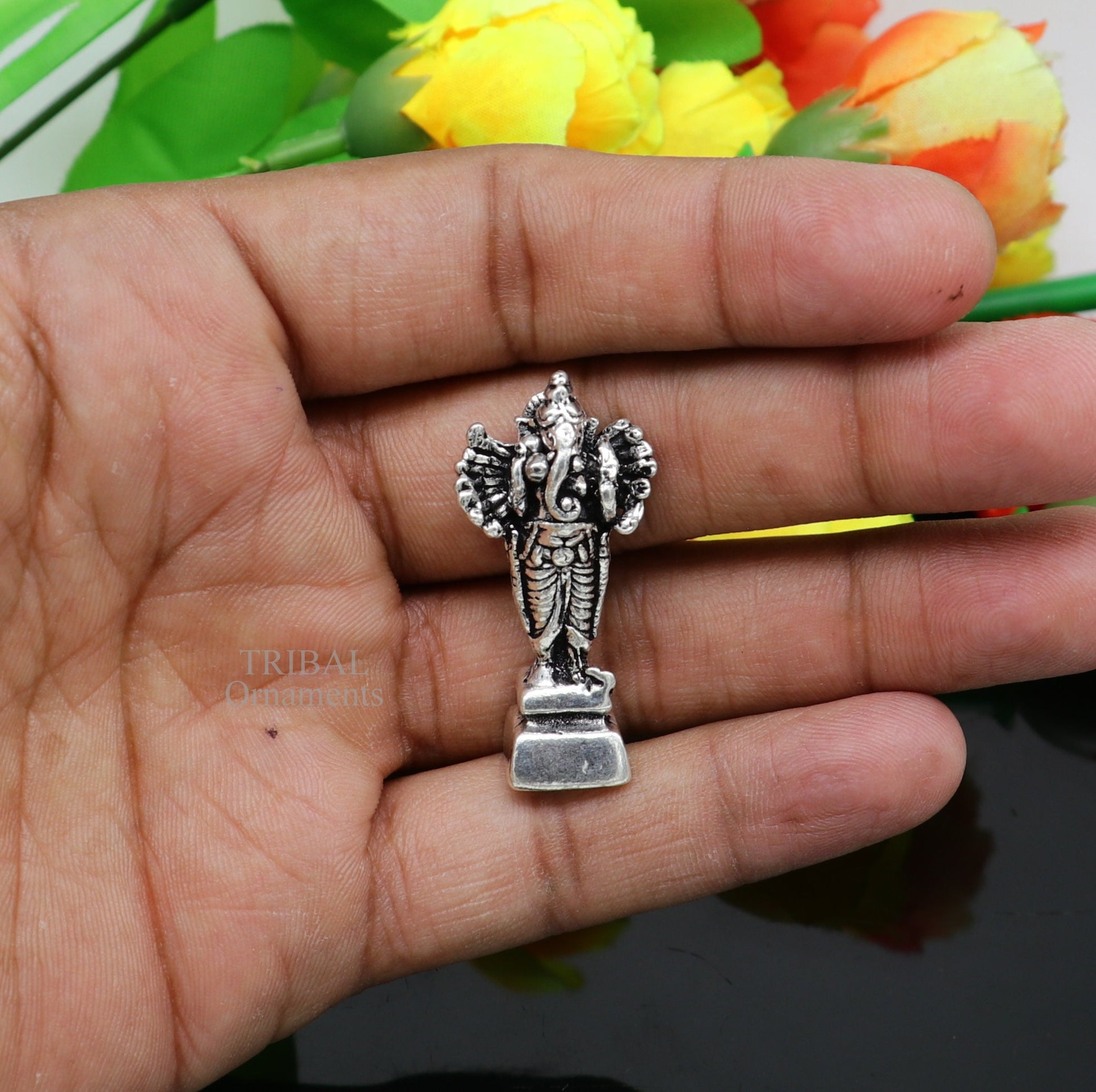 925 Sterling silver Lord Ganesh Idol small style statue Figurine, handcrafted Lord Ganesh statue sculpture Diwali puja gift art507 - TRIBAL ORNAMENTS