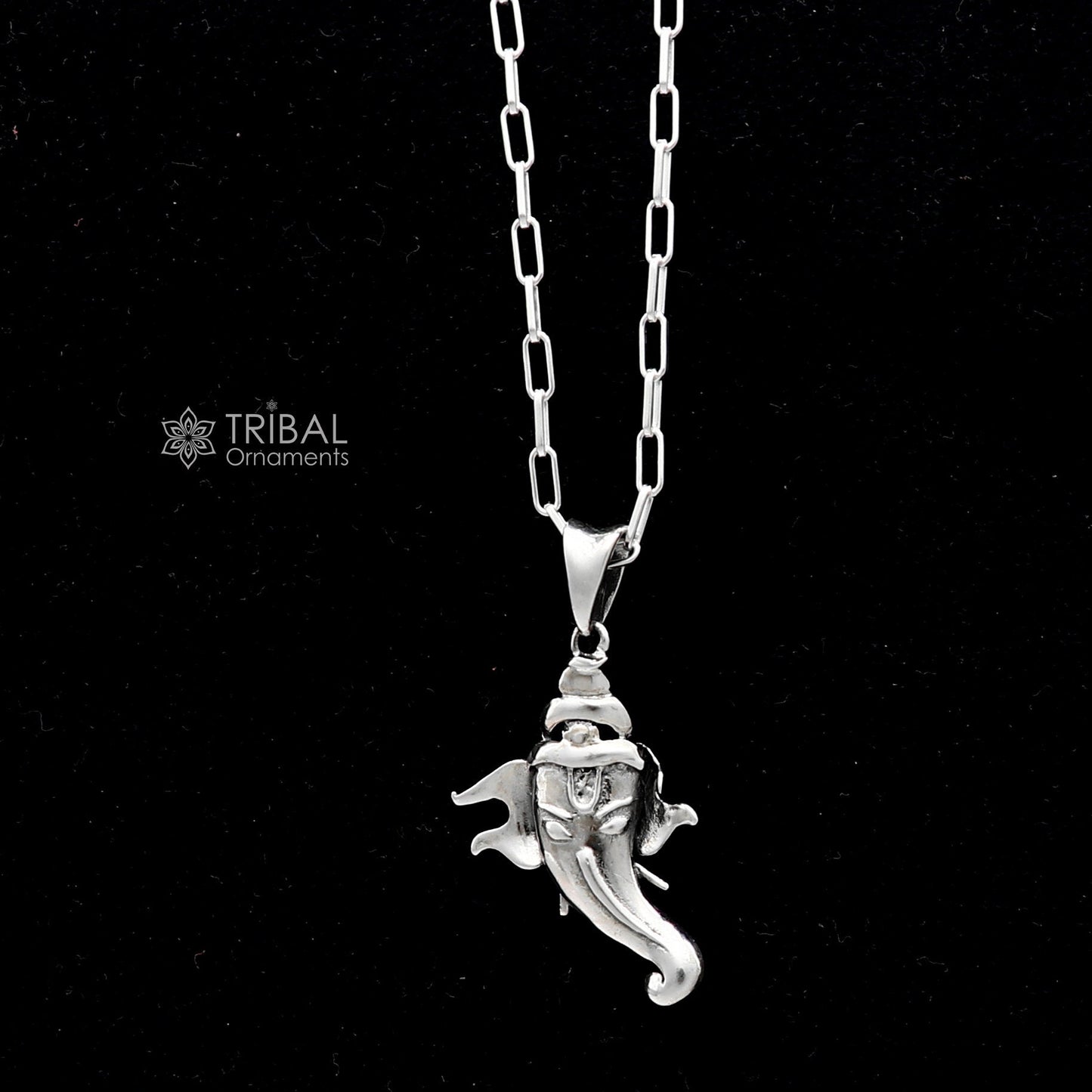 925 Sterling Silver Lord Ganesha pendant by Tribal Ornaments, unisex handmade jewelry with unique design and intricate detailing.