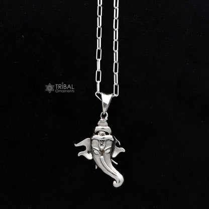 Sterling silver Lord Ganesha pendant by Tribal Ornaments, handcrafted unisex necklace with unique design and intricate detailing.