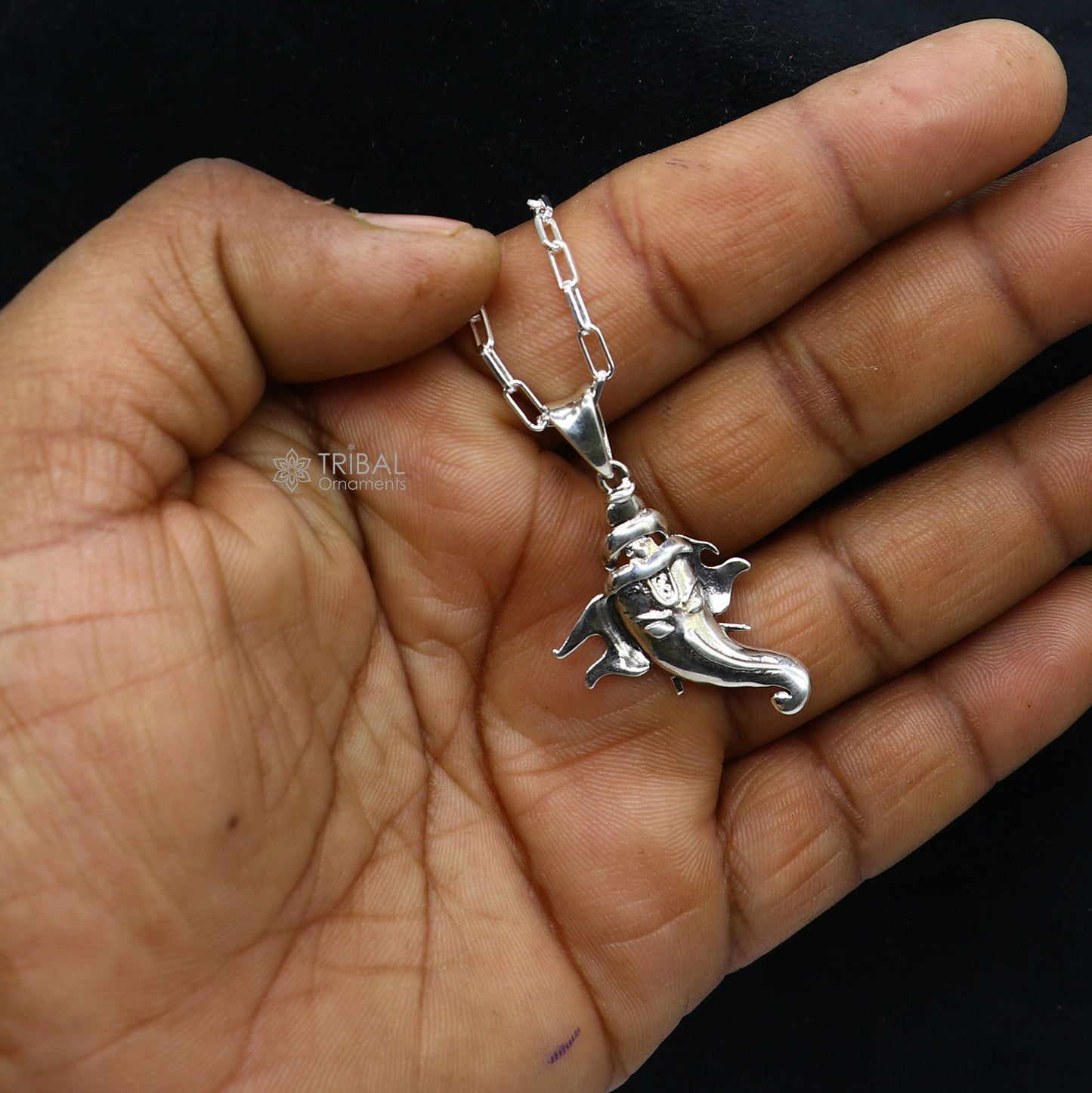 925 sterling silver Lord Ganesha pendant with unique tribal design, unisex handmade necklace by TRIBAL ORNAMENTS.