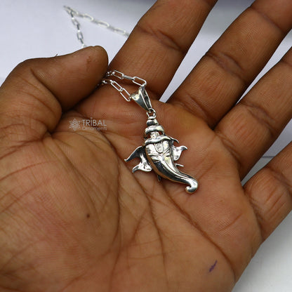 925 Sterling Silver Lord Ganesha pendant by Tribal Ornaments, unisex handmade jewelry with unique design for spiritual style.