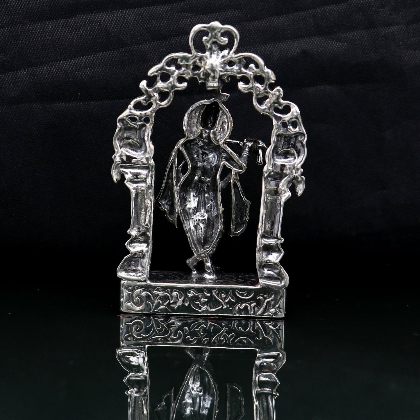 925 sterling silver lord krishna gorgeous customized figurine, amazing floral design idol krishna statue puja article from india art08 - TRIBAL ORNAMENTS