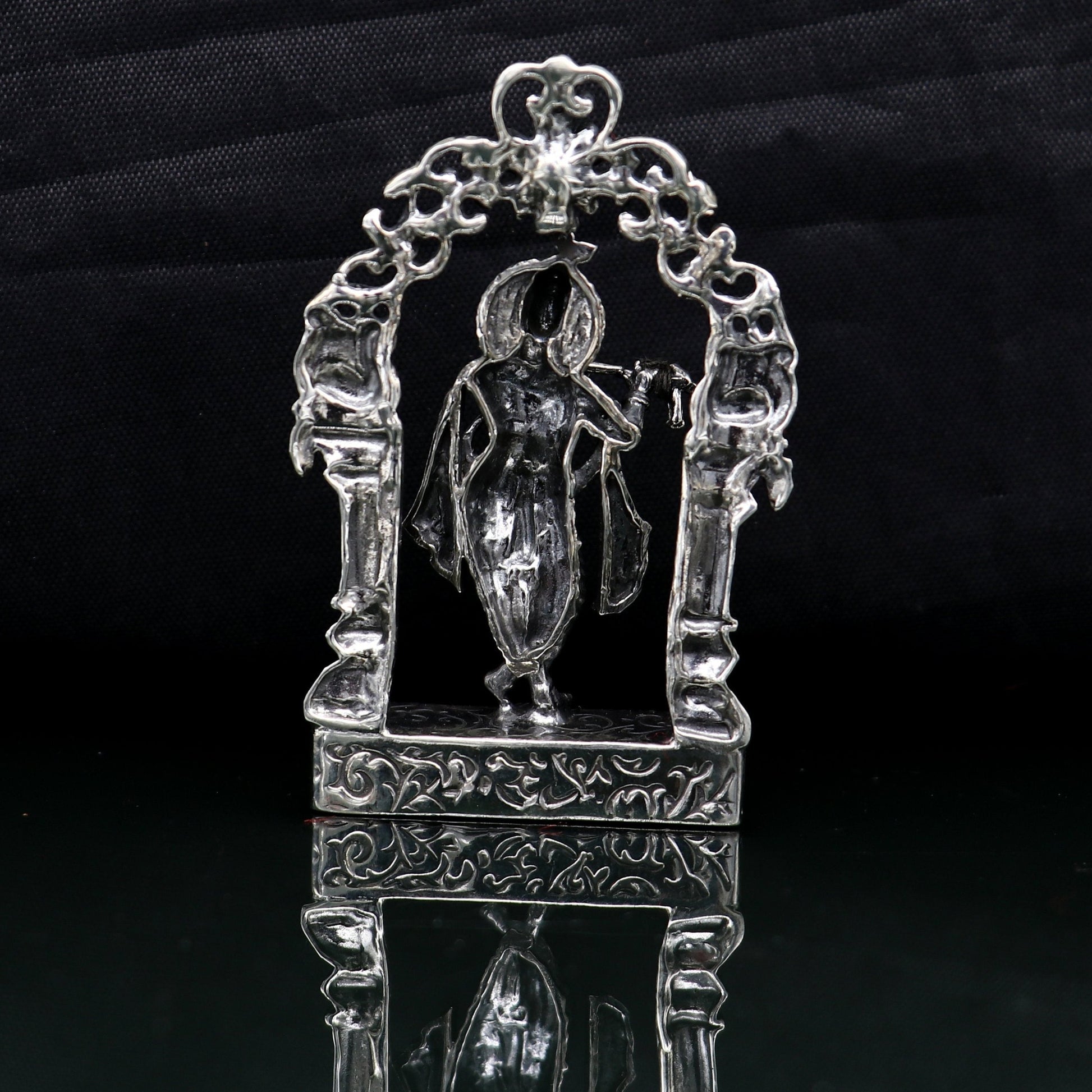 925 sterling silver lord krishna gorgeous customized figurine, amazing floral design idol krishna statue puja article from india art08 - TRIBAL ORNAMENTS