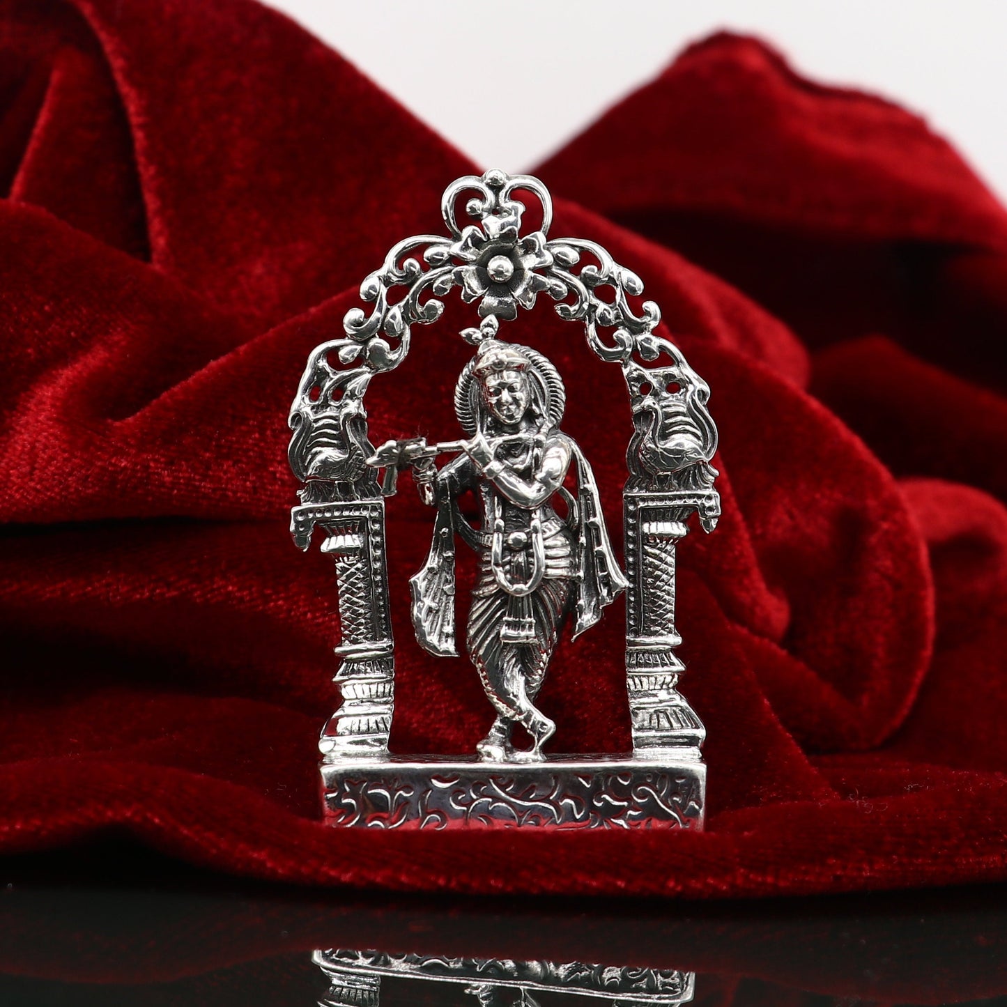 925 sterling silver lord krishna gorgeous customized figurine, amazing floral design idol krishna statue puja article from india art08 - TRIBAL ORNAMENTS