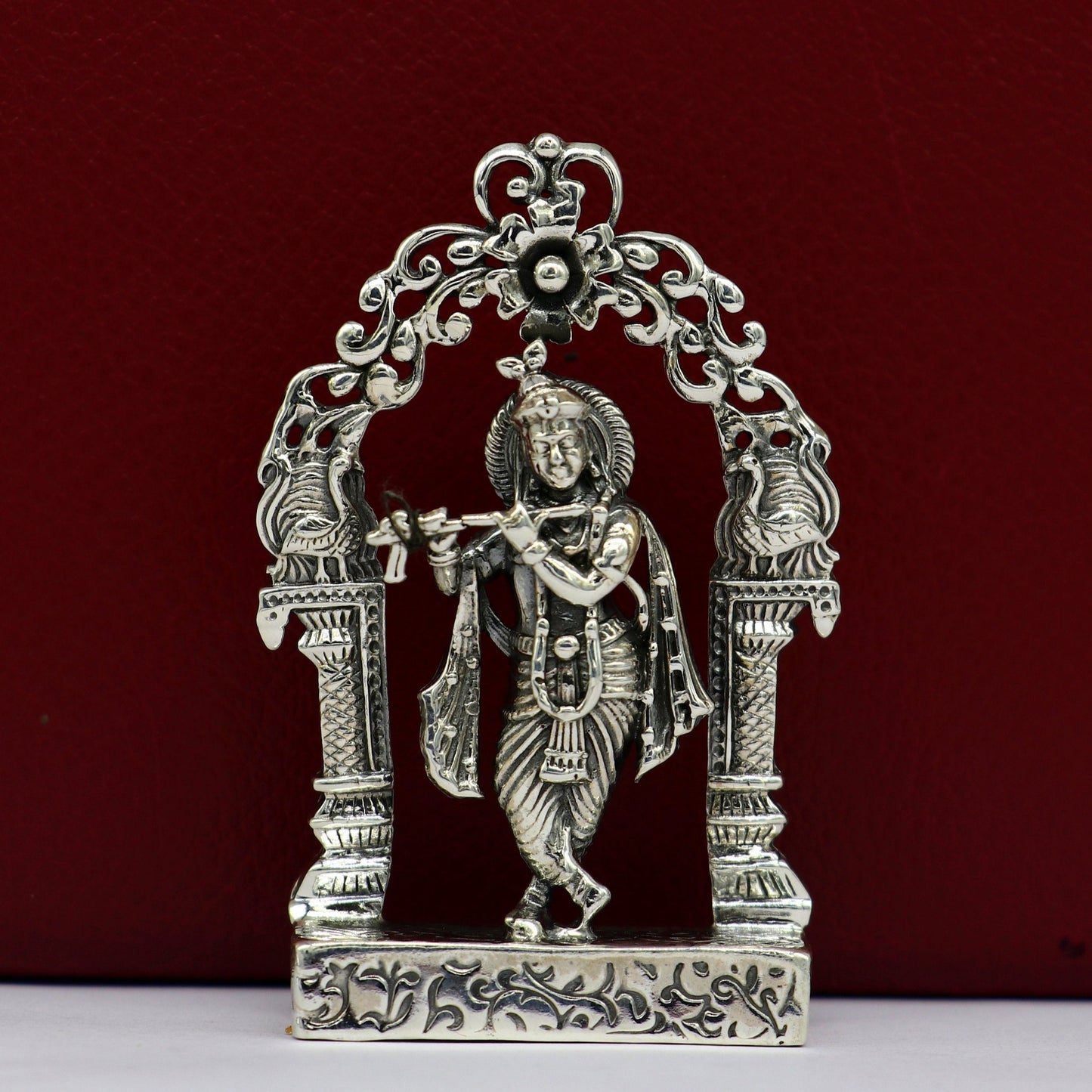 925 sterling silver lord krishna gorgeous customized figurine, amazing floral design idol krishna statue puja article from india art08 - TRIBAL ORNAMENTS