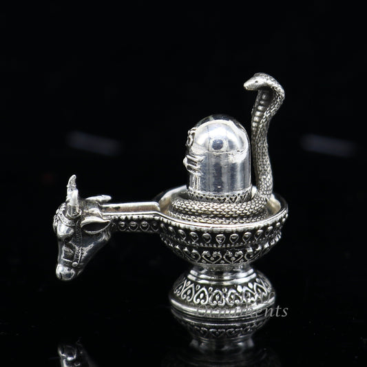 925 sterling silver lord Shiva lingam Jalheri, Divine Shiva lingam at home temple puja worshipping article from India su994 - TRIBAL ORNAMENTS