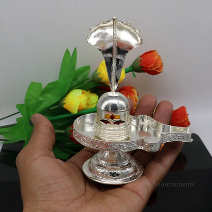 925 fine solid sterling silver lord Shiva lingam stand/jalheri, use for put/hold Shiva lingam in home temple, awesome handmade article su456 - TRIBAL ORNAMENTS