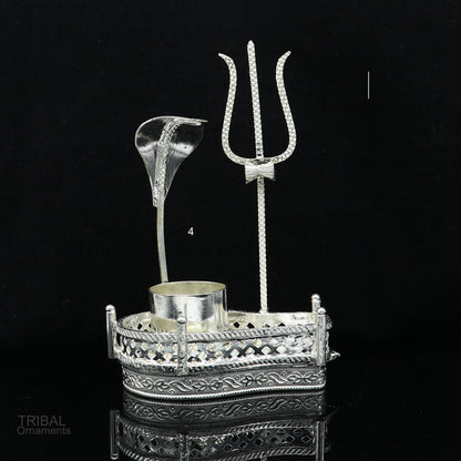 925 sterling silver Lord Shiva Mahakal Lingam stand or Jalheri for holding Shiva Lingam during puja, divine Shiva worship article.