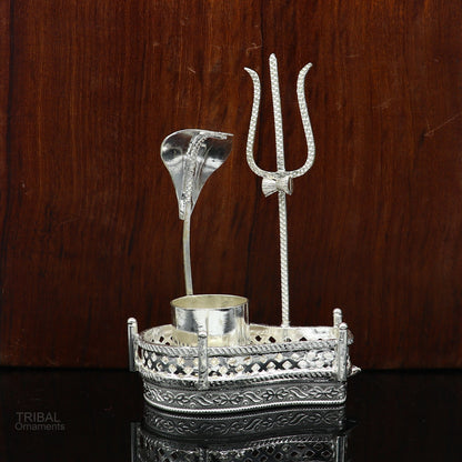 925 sterling silver Lord Shiva Mahakal Lingam stand for puja, decorative divine Shiva puja article by Tribal Ornaments
