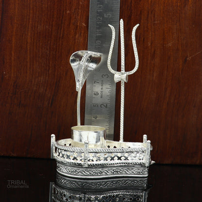 925 sterling silver Lord Shiva Mahakal lingam stand for puja, divine Shiva puja article, tribal ornaments design