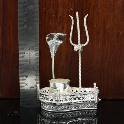 925 sterling silver Lord Shiva Mahakal Lingam stand for puja, decorative divine Shiva puja article by TRIBAL ORNAMENTS